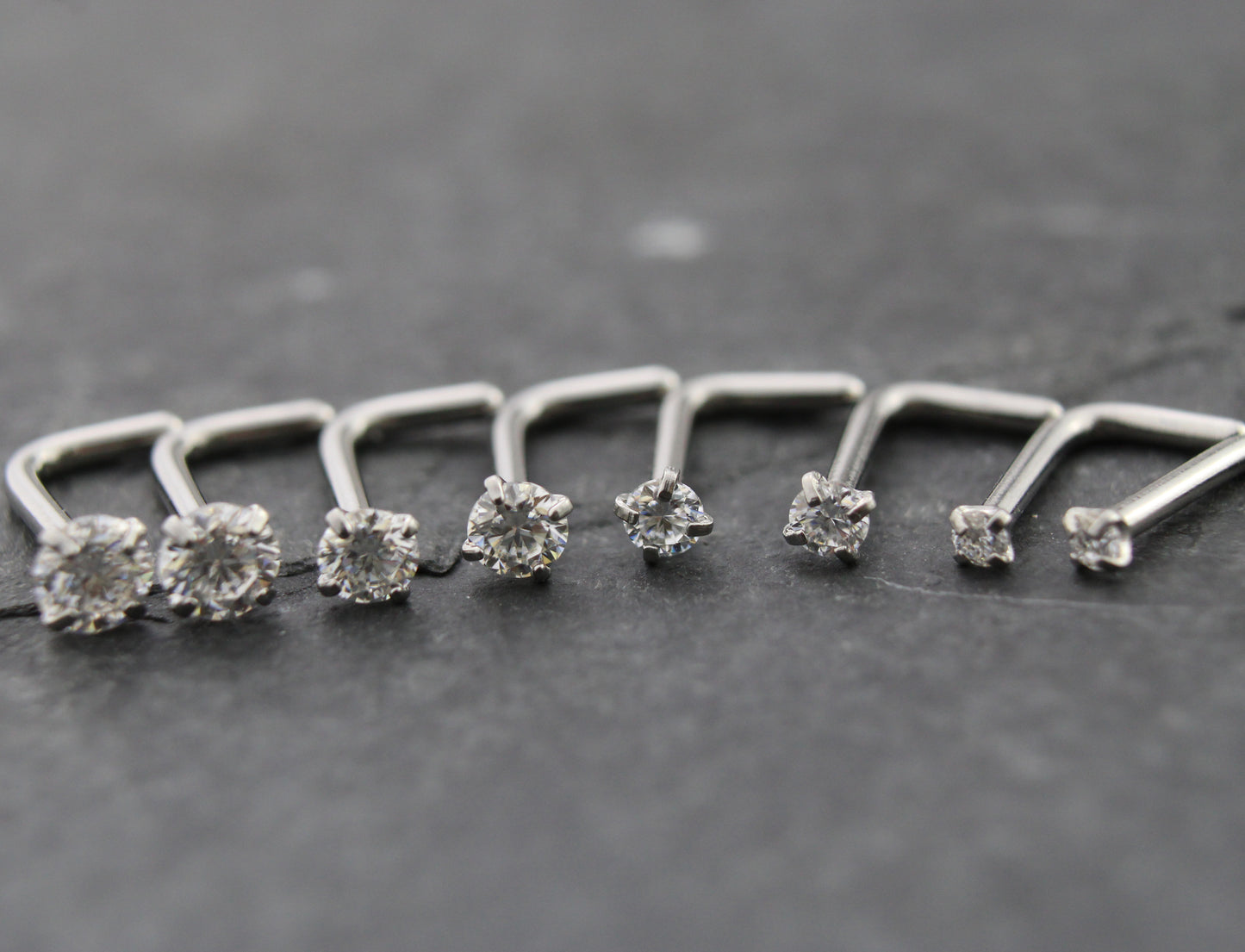 Pair Moissanite Prong Set Nose Rings Stainless Steel L Shape Gold PVD