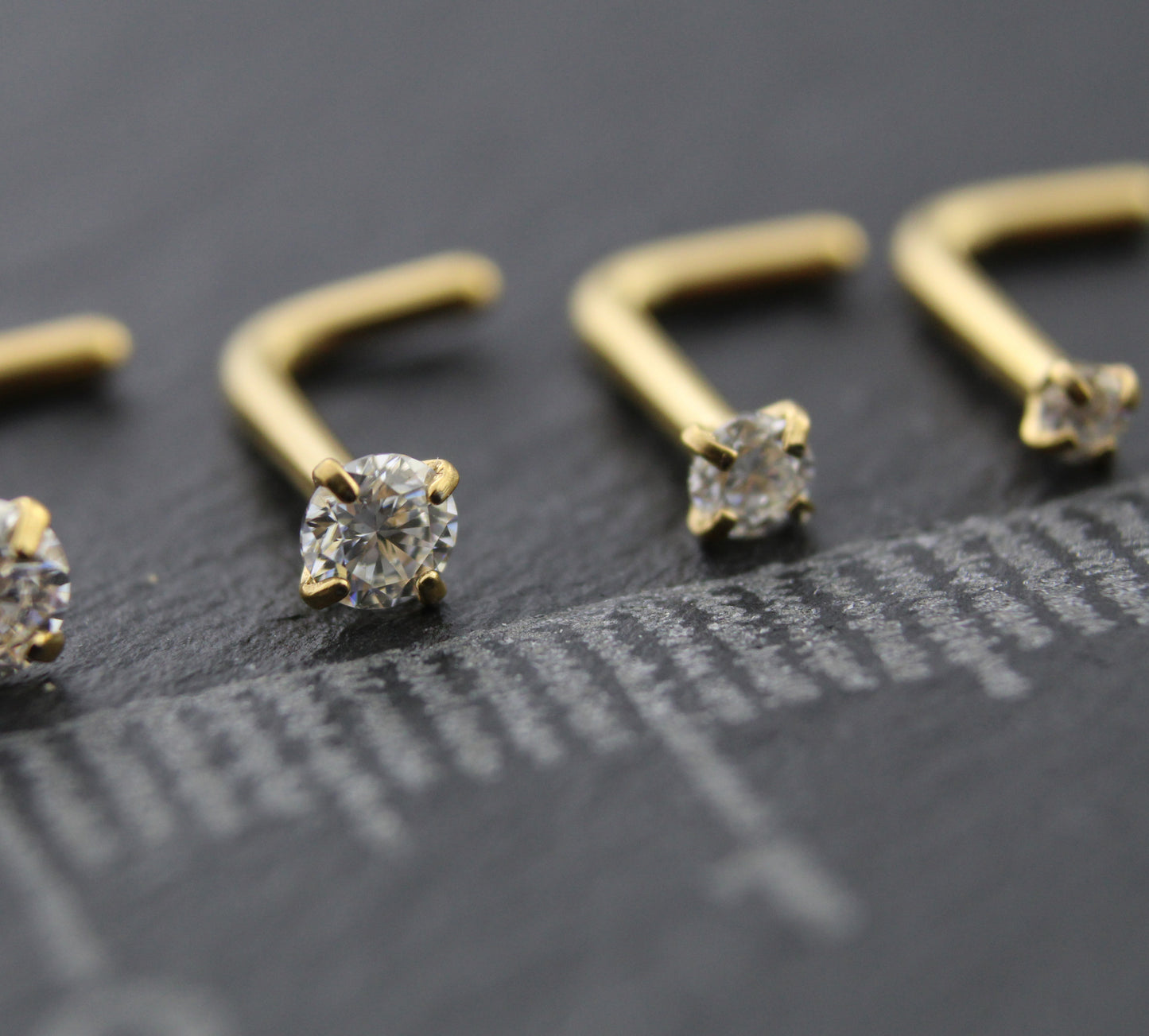 Pair Moissanite Prong Set Nose Rings Stainless Steel L Shape Gold PVD