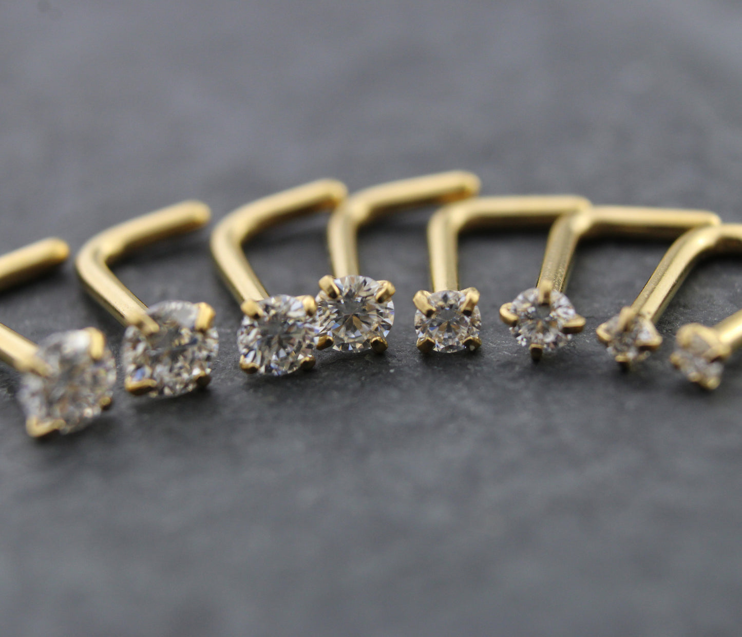 Pair Moissanite Prong Set Nose Rings Stainless Steel L Shape Gold PVD