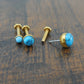 16G, 18G, 20G 2-4mm Gold Tone Natural Turquoise Stone Threadless 5-10mm Push Pin Triple Helix Nose Ring Lip Earrings Steel Cartilage