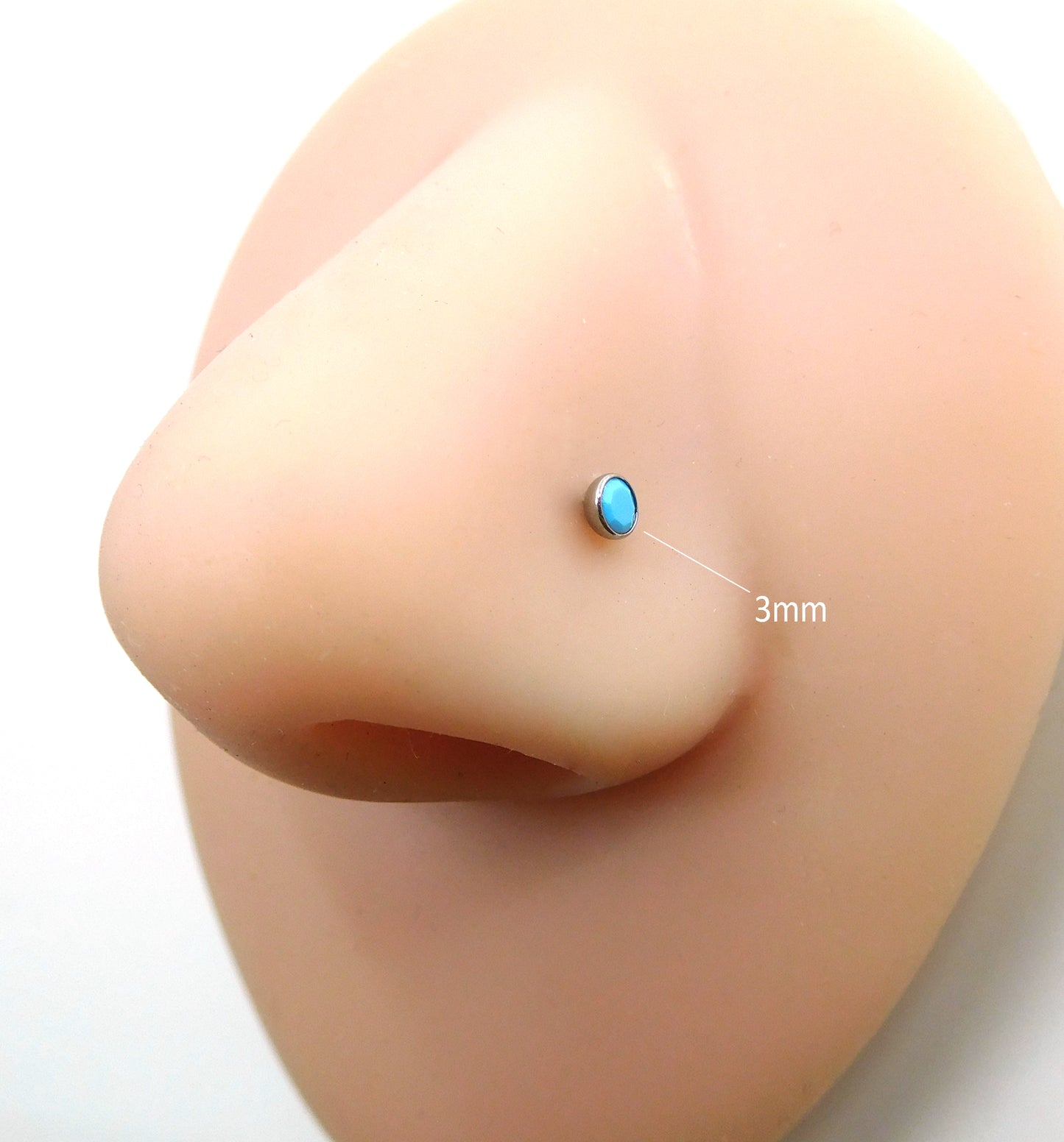 Genuine Turquoise Stone Nose Stud Bones, 18G Surgical Stainless Steel L Shape Nose Ring, 20G Low Profile Turquoise Nose Ring
