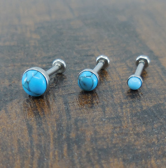 16G, 18G, 20G 2-4mm Tragus Natural Turquoise Stone Threadless 5-10mm Push Pin Triple Helix Nose Ring Labret Lip Earrings Steel Cartilage