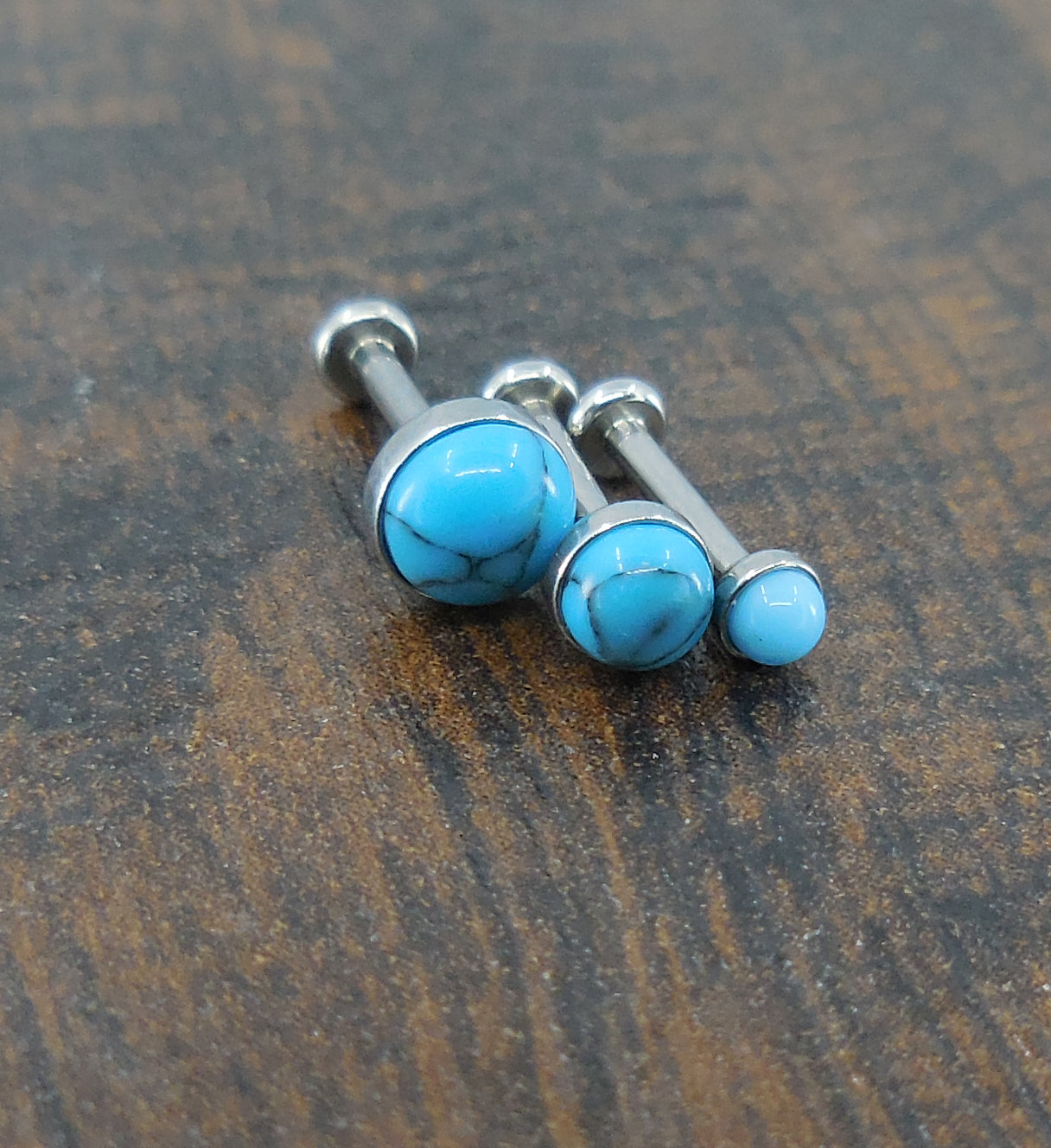 16G, 18G, 20G 2-4mm Tragus Natural Turquoise Stone Threadless 5-10mm Push Pin Triple Helix Nose Ring Labret Lip Earrings Steel Cartilage