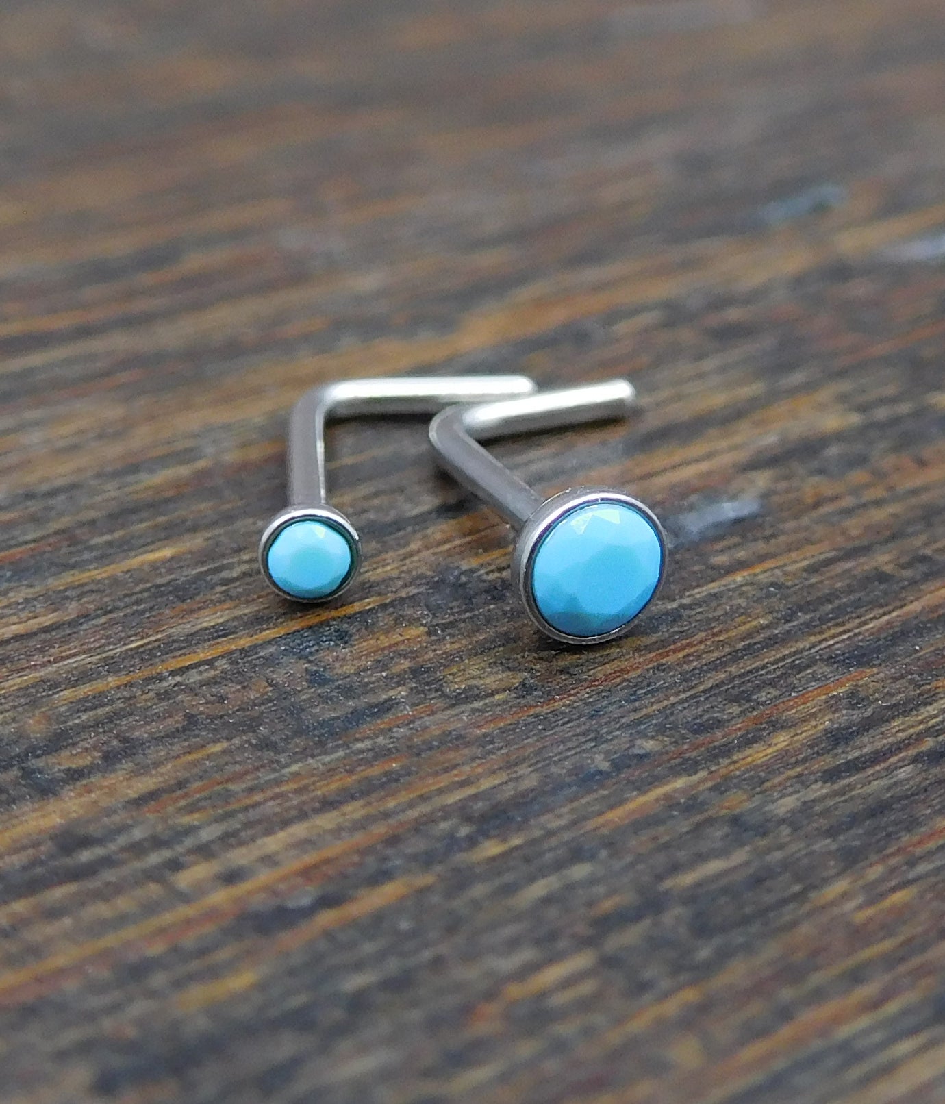 Genuine Turquoise Stone Nose Stud Bones, 18G Surgical Stainless Steel L Shape Nose Ring, 20G Low Profile Turquoise Nose Ring