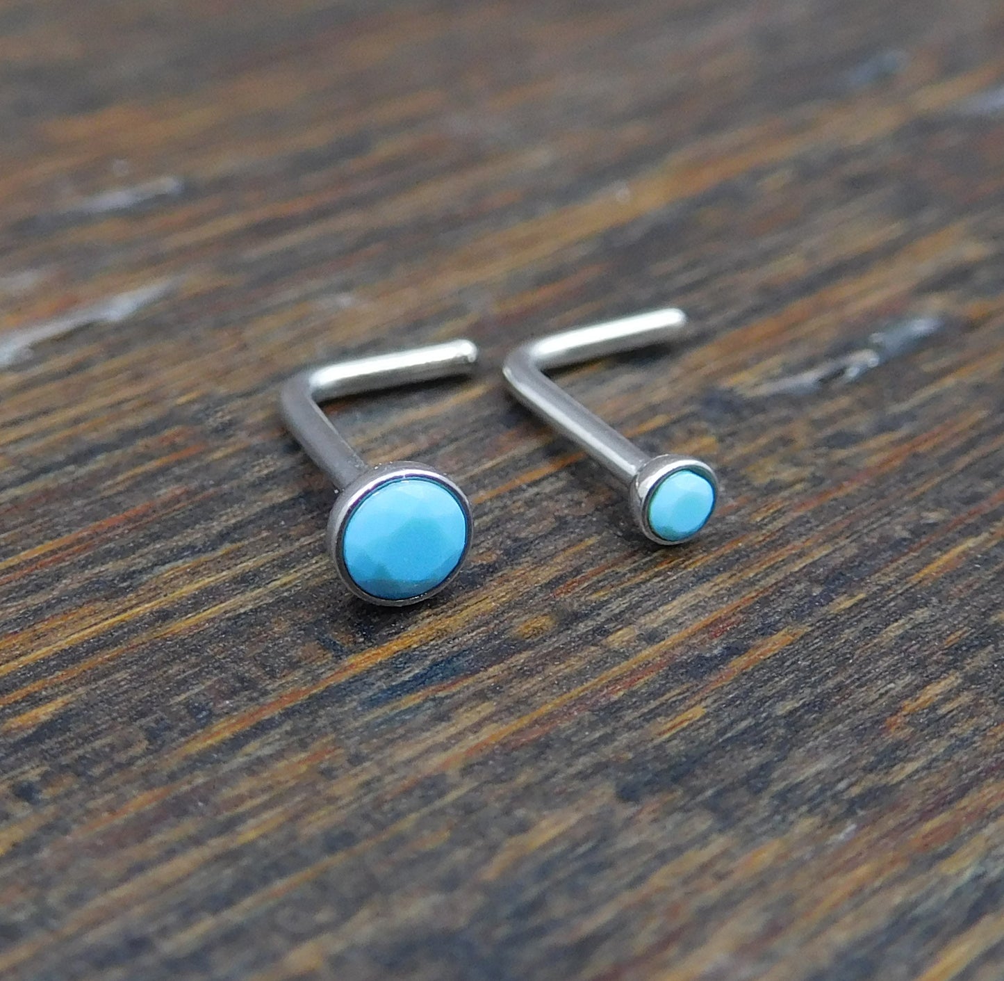 Genuine Turquoise Stone Nose Stud Bones, 18G Surgical Stainless Steel L Shape Nose Ring, 20G Low Profile Turquoise Nose Ring