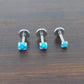 16G-18G-20G 2-4mm Aqua Ocean Aquamarine Blue Opal Stone Threadless 5-10mm Push Pin Triple Helix Nose Ring Earrings Prong Set Cartilage Rings