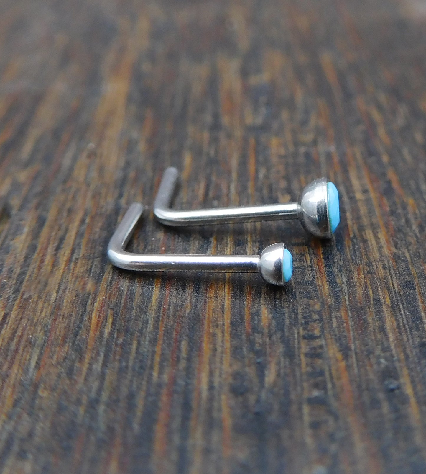 Genuine Turquoise Stone Nose Stud Bones, 18G Surgical Stainless Steel L Shape Nose Ring, 20G Low Profile Turquoise Nose Ring
