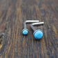 Genuine Turquoise Stone Nose Stud Bones, 18G Surgical Stainless Steel L Shape Nose Ring, 20G Low Profile Turquoise Nose Ring