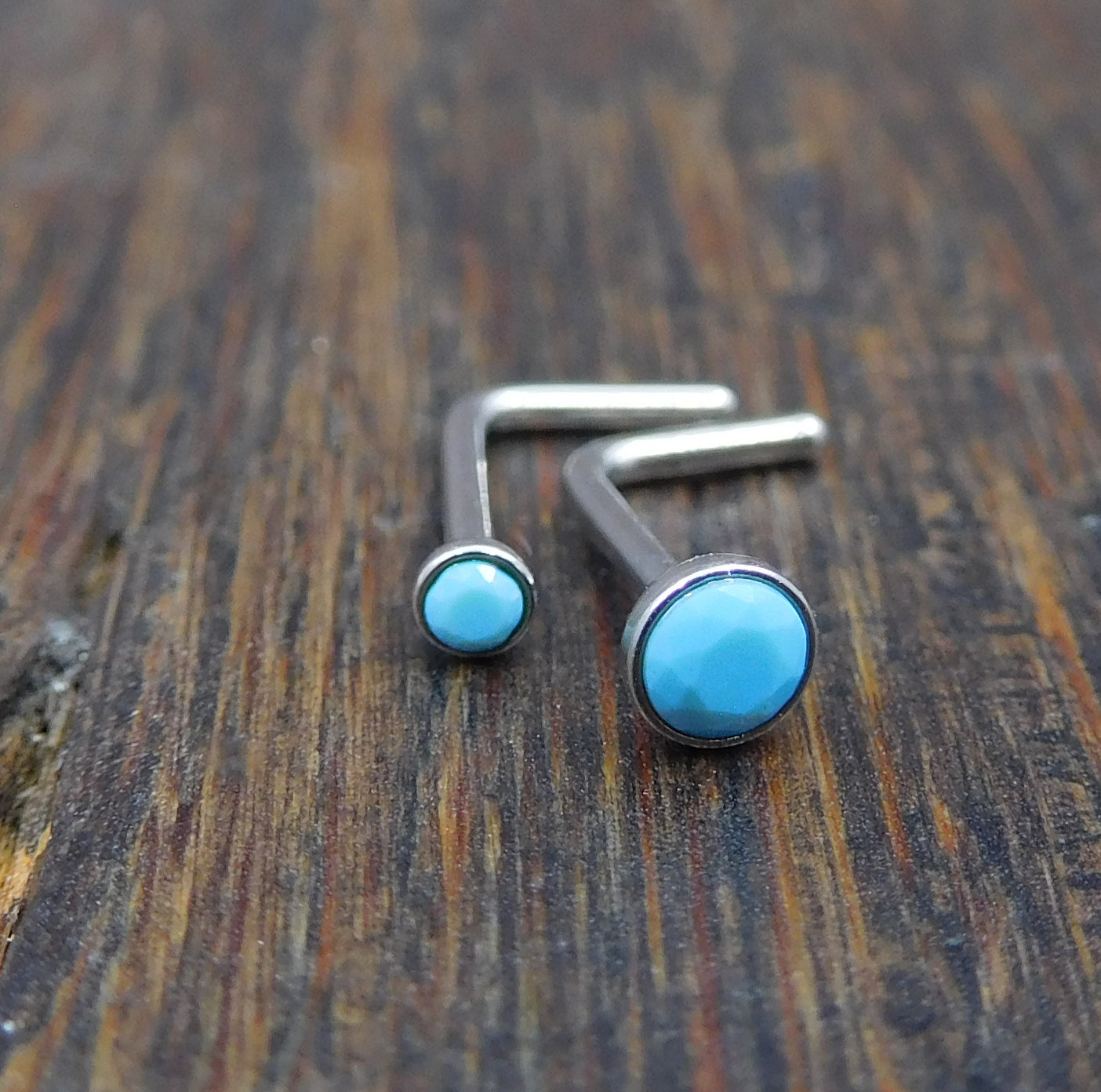 Genuine Turquoise Stone Nose Stud Bones, 18G Surgical Stainless Steel L Shape Nose Ring, 20G Low Profile Turquoise Nose Ring