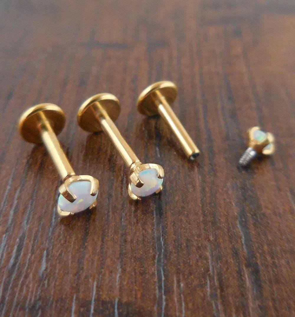 Gold Titanium Opal Cartilage Earring, Helix Conch Tragus Piercing