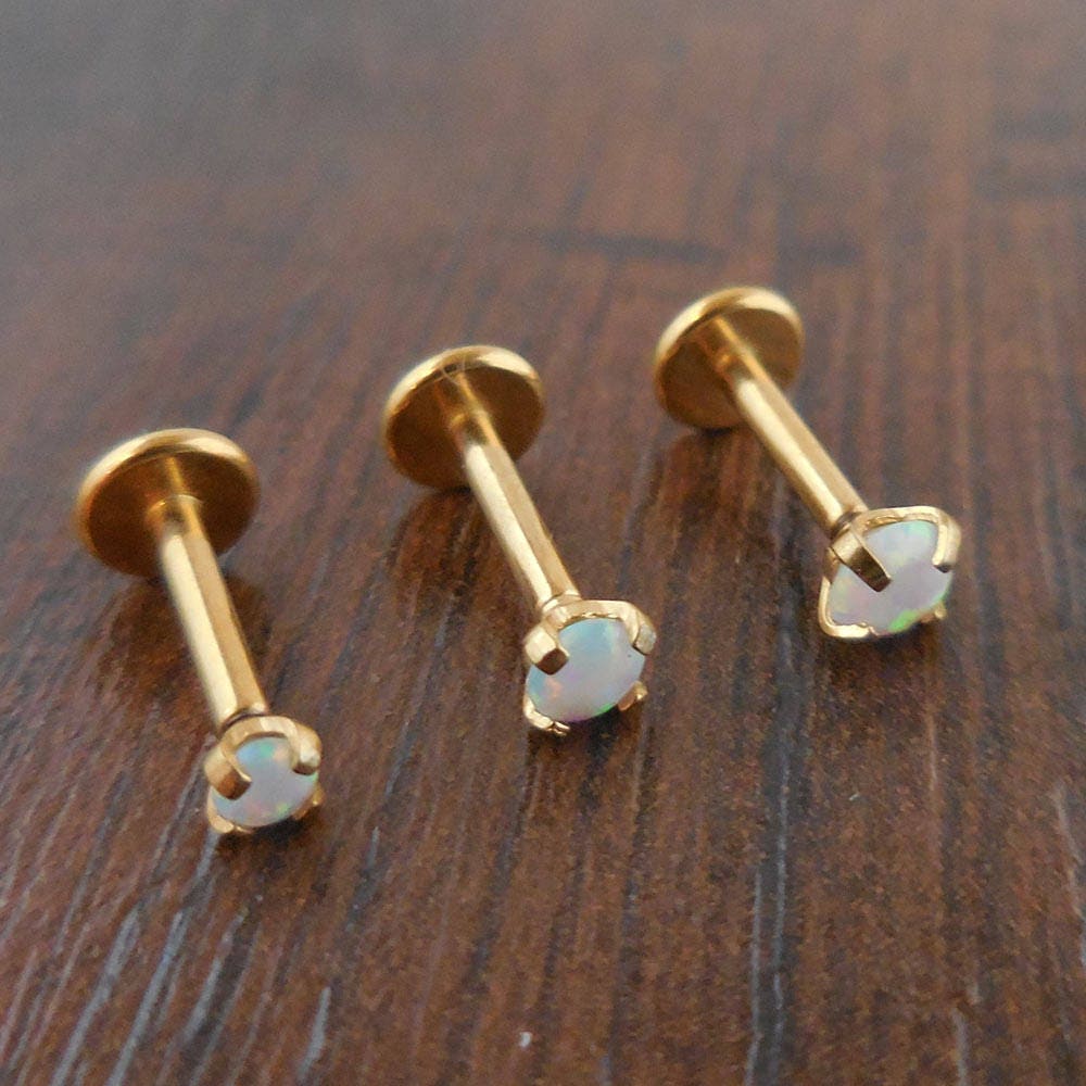 Gold Titanium Opal Cartilage Earring, Helix Conch Tragus Piercing