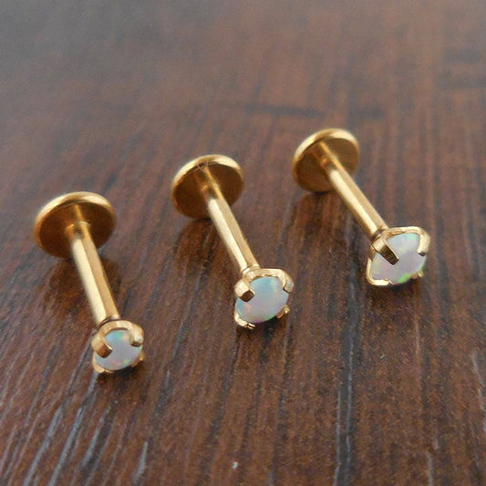 Gold Titanium Opal Cartilage Earring, Helix Conch Tragus Piercing