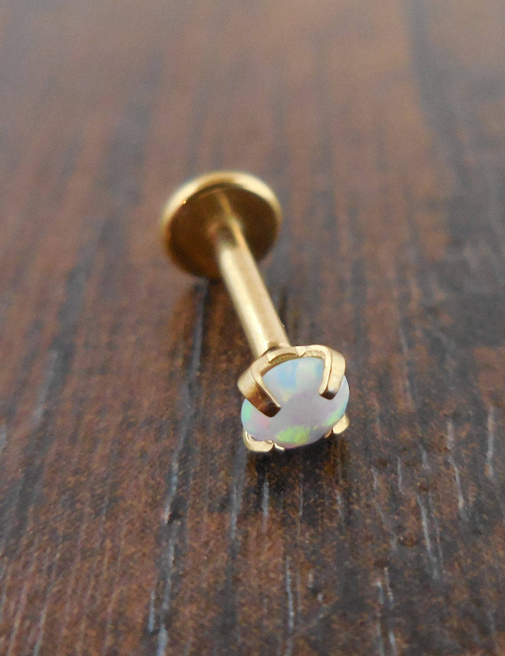 Gold Titanium Opal Cartilage Earring, Helix Conch Tragus Piercing