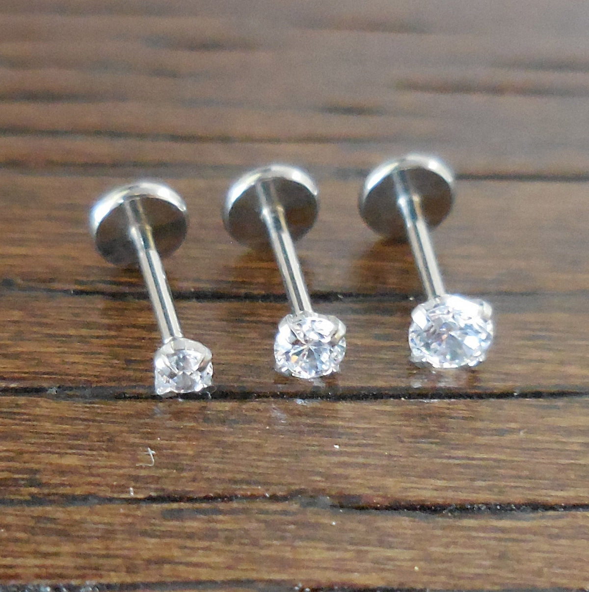 20G CZ Tragus Stud: Surgical Steel Flat Back Labret, Helix Earring