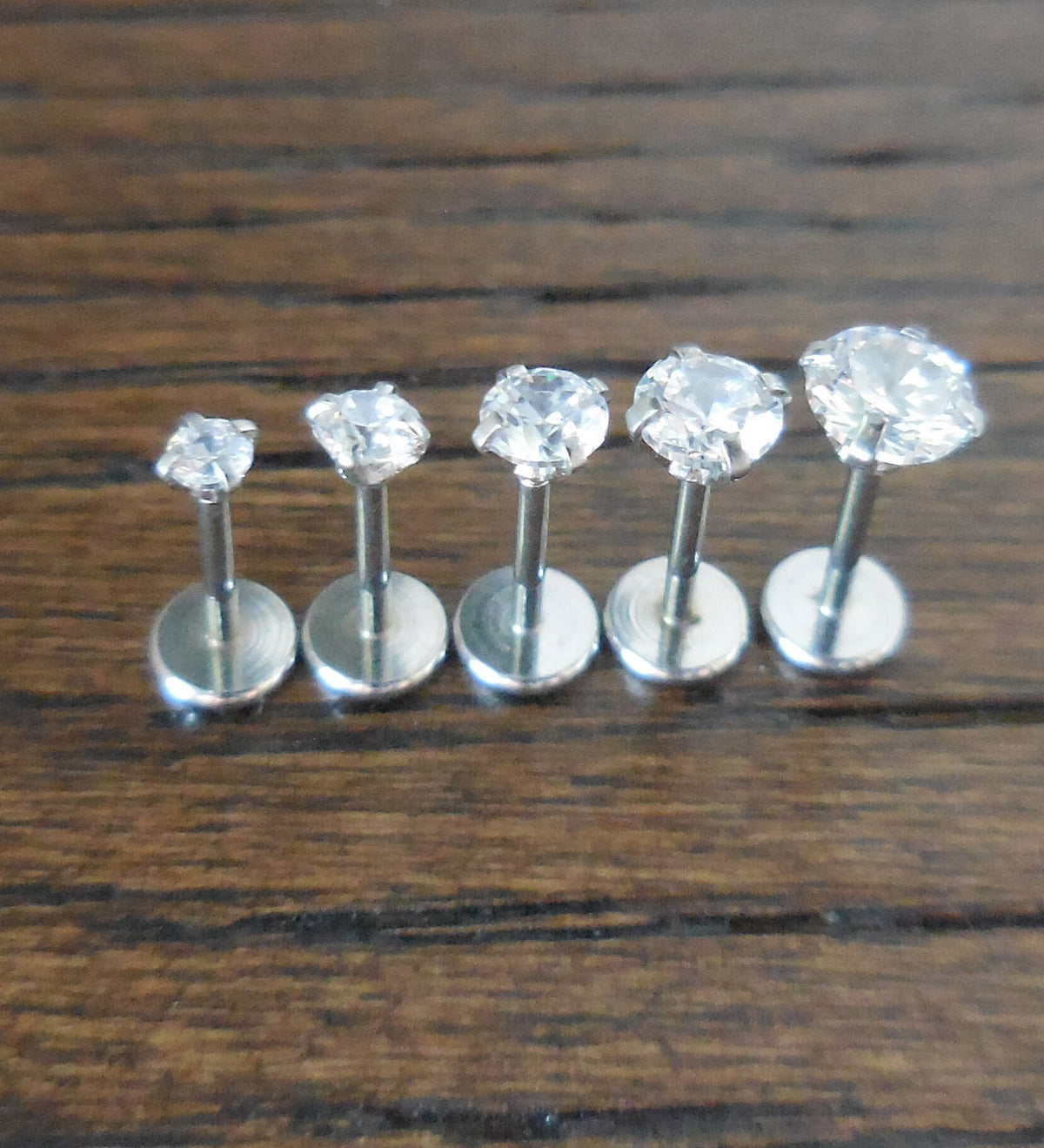 20G CZ Tragus Stud: Surgical Steel Flat Back Labret, Helix Earring