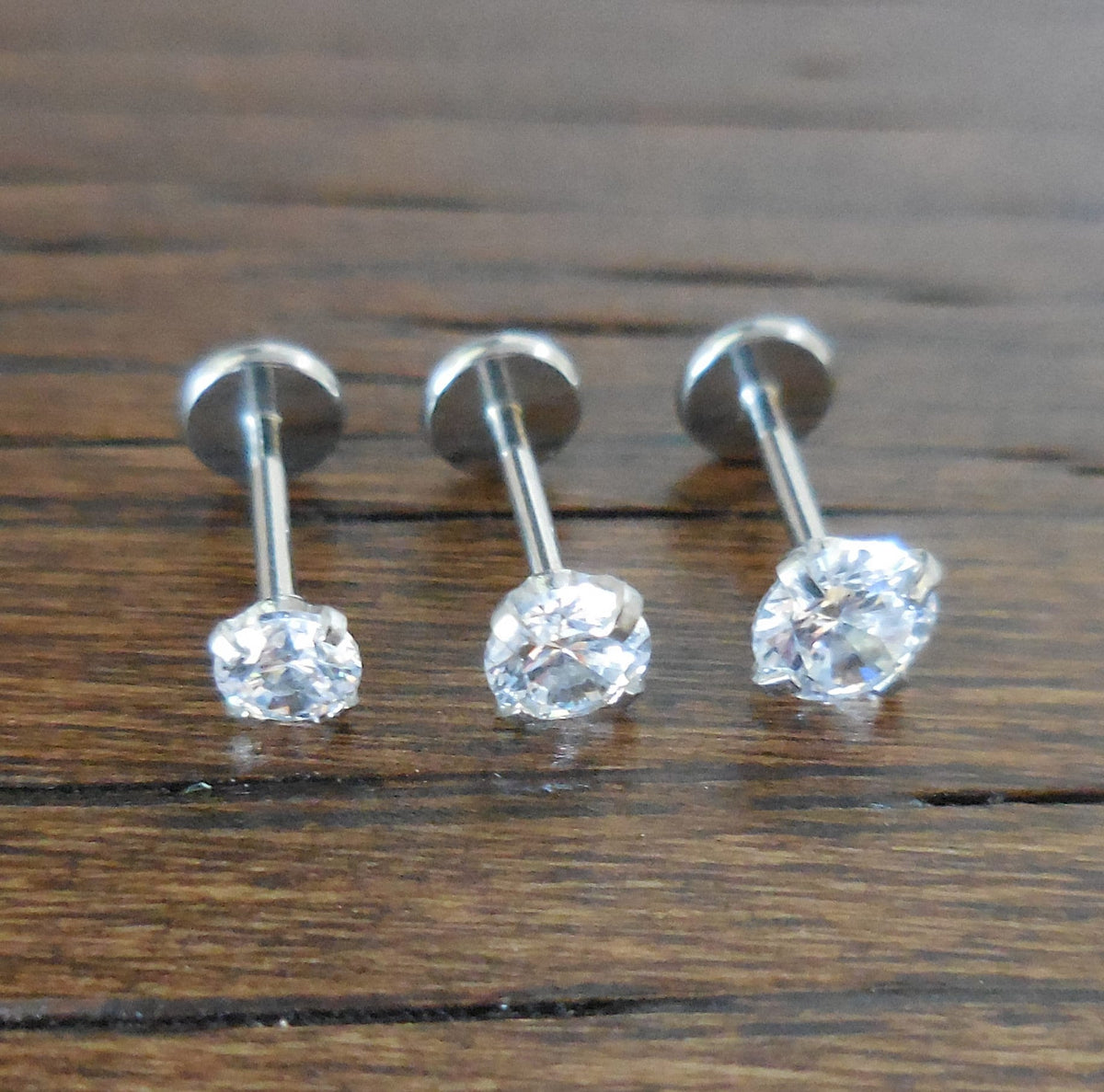 20G CZ Tragus Stud: Surgical Steel Flat Back Labret, Helix Earring