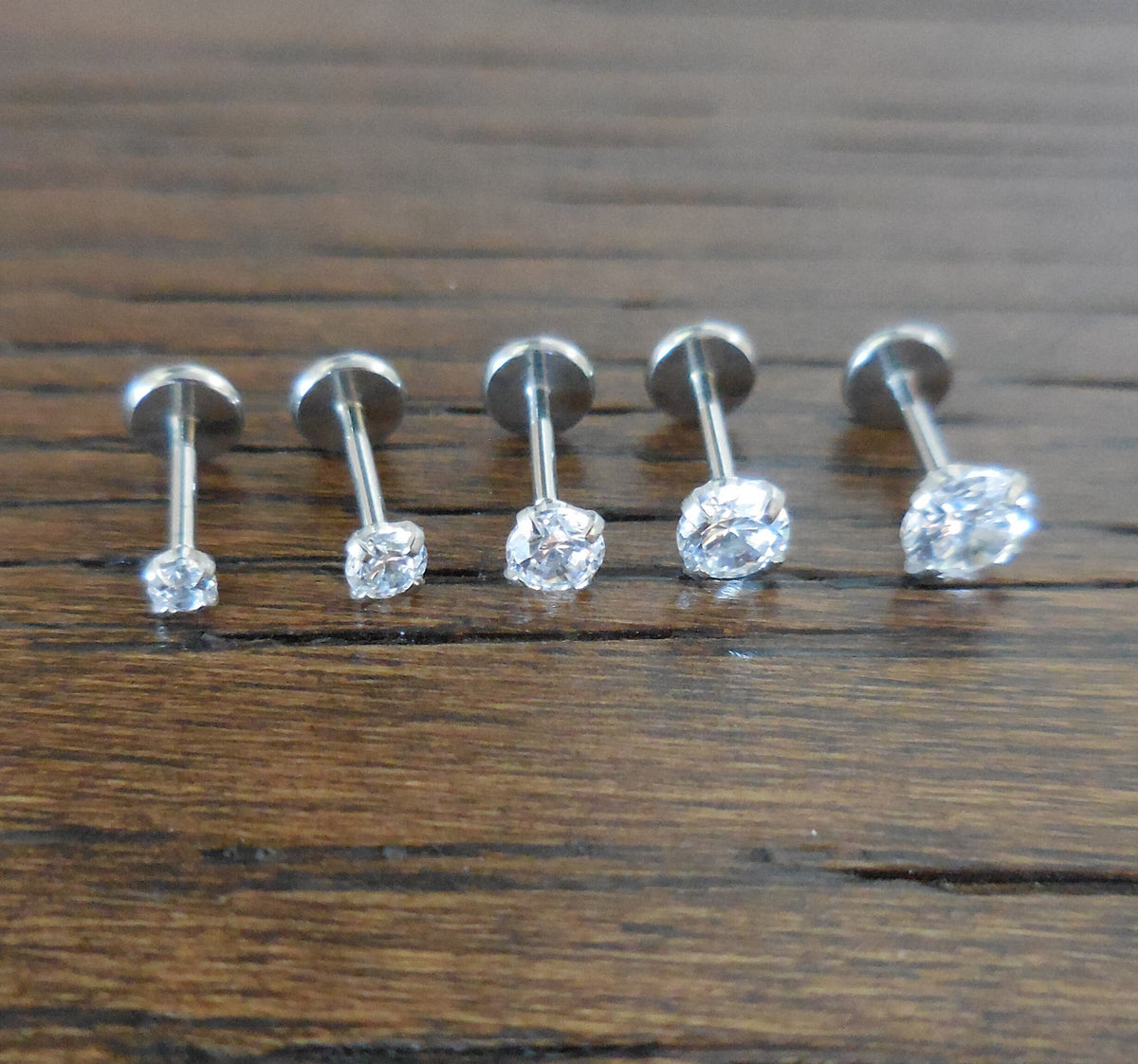 20G CZ Tragus Stud: Surgical Steel Flat Back Labret, Helix Earring