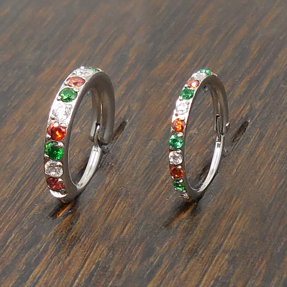 18G/20G Christmas Colors Surgical Steel Hinged Clicker Nose Stud / Hinged Segment CZ Crystal Hoop Ring / Cartilage Helix / Nose Septum Ring