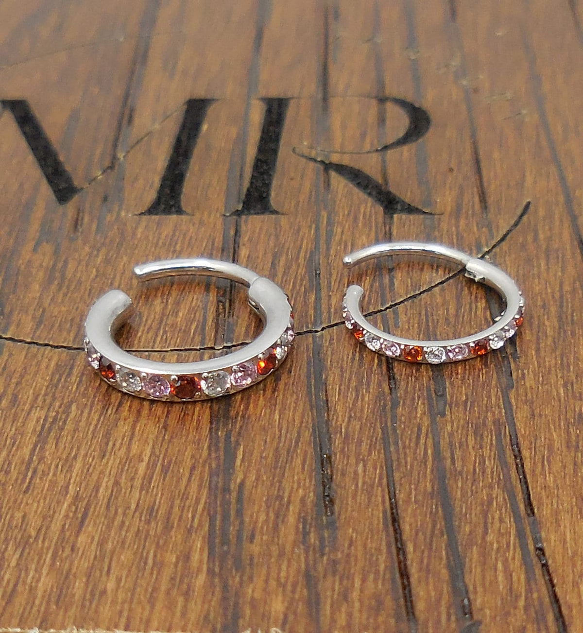 Valentine CZ Surgical Steel Hinged Nose Ring, Helix Hoop (18G/20G)