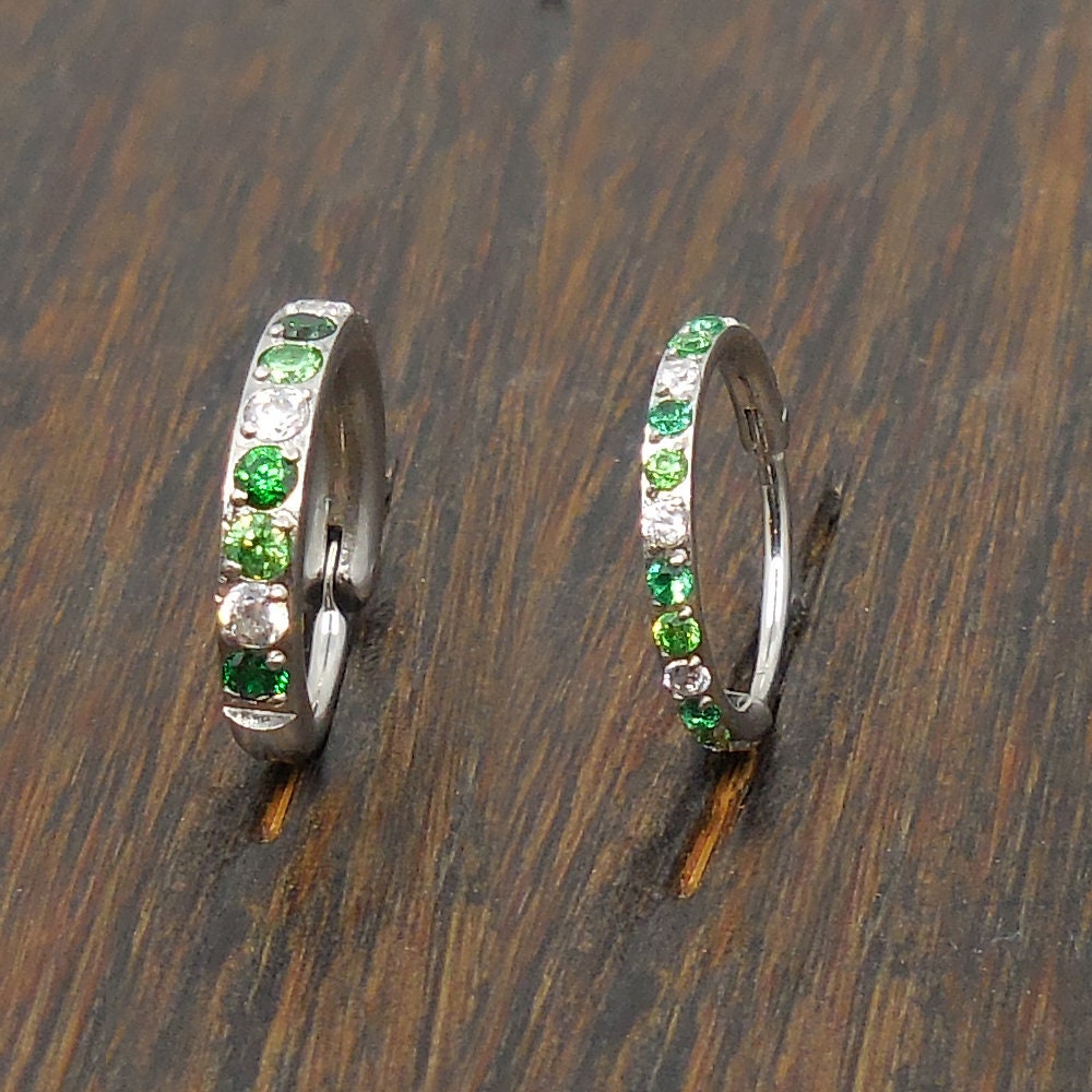 St. Patrick's Day Nose Hoops 18G/20G Surgical Steel Hinged Clicker Green Nose Stud / Hinged CZ Crystal Hoop Ring / Nose Stud Septum Ring