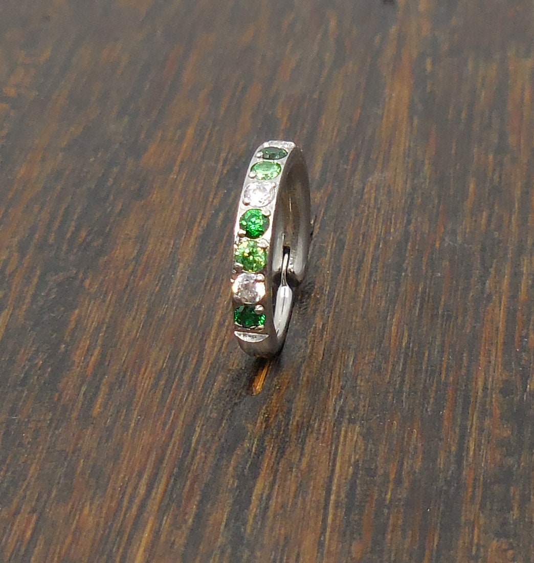 St. Patrick's Day Nose Hoops 18G/20G Surgical Steel Hinged Clicker Green Nose Stud / Hinged CZ Crystal Hoop Ring / Nose Stud Septum Ring