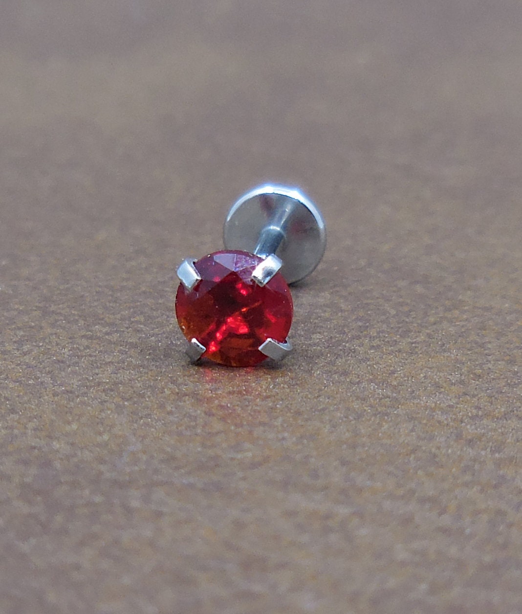 16G/18G/20G NEW Red CZ Threadless Flat Back Earrings - Push Pin Nose Stud - Flatback Studs - Labret Stud - Tragus Cartilage Stud Jewelry