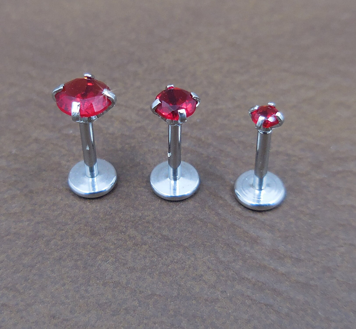 16G/18G/20G NEW Red CZ Threadless Flat Back Earrings - Push Pin Nose Stud - Flatback Studs - Labret Stud - Tragus Cartilage Stud Jewelry