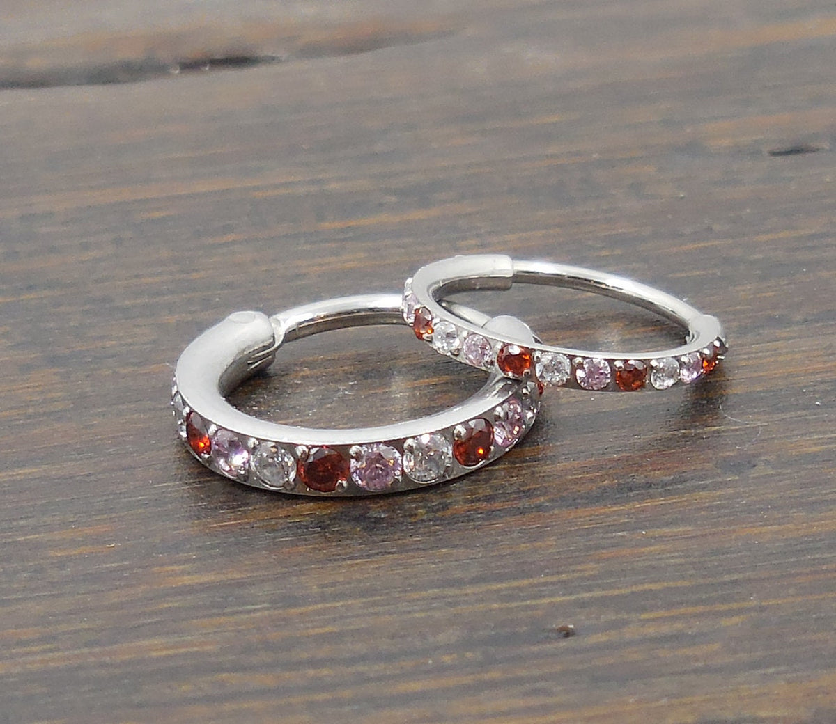 Valentine CZ Surgical Steel Hinged Nose Ring, Helix Hoop (18G/20G)