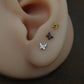 Rustic Butterfly Stud Earrings, Threadless Push Pin Gold Tone Stainless Nose Ring, Hammered Butterfly Cartilage Earrings, 16G, 18G, 20G