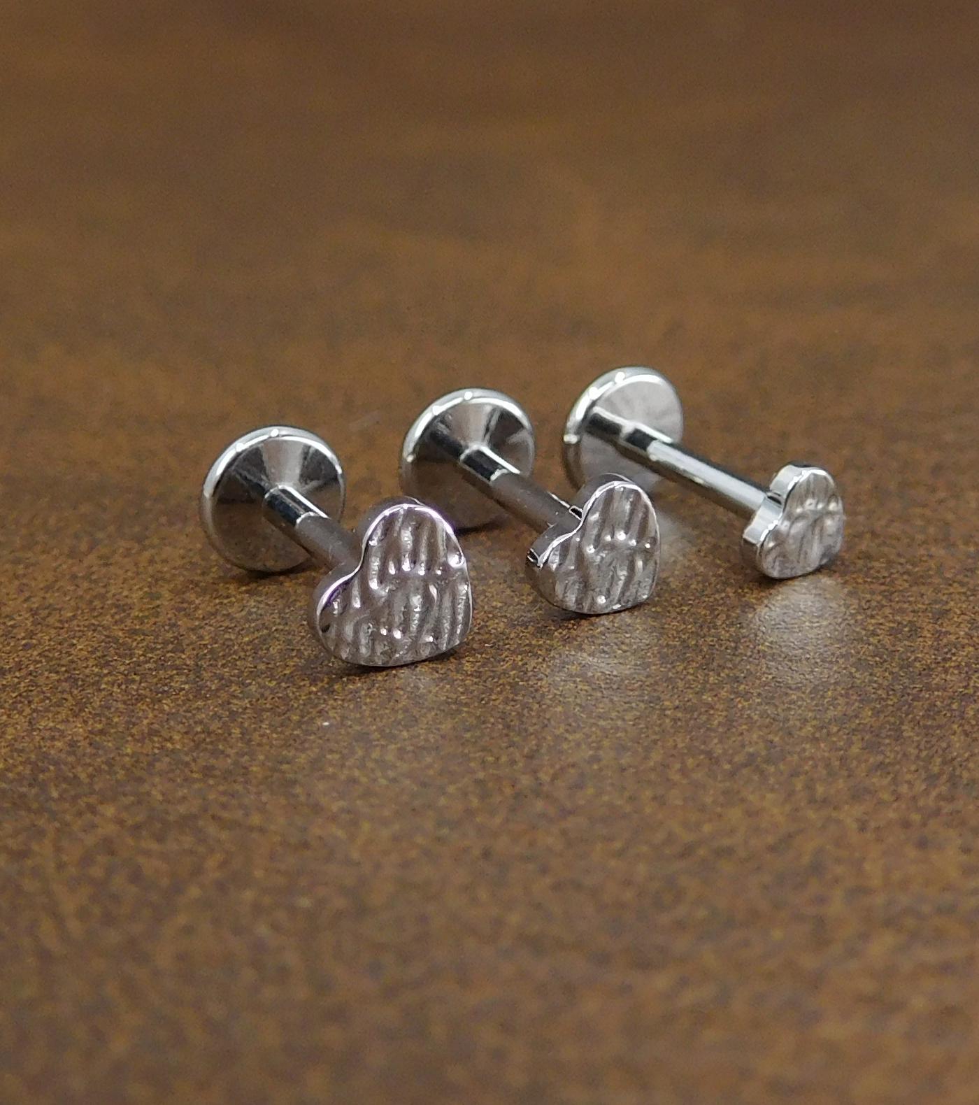 Unique 3-4mm Hammered Heart Stud Earrings, Threadless Push Pin Style Gold Tone Nose Ring, Petite Rustic Natural Look Earrings, 16G, 18G, 20G