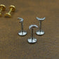 Unique Hammered 3-4mm Moon Stud Earrings, Threadless Push Pin Gold Tone Nose Ring, Petite Rustic Half Moon Look Earrings, 16G, 18G, 20G