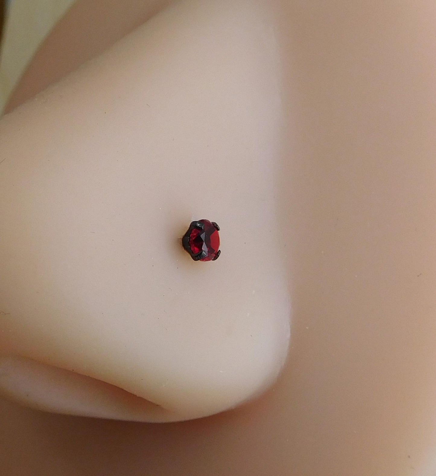 18G Red Cubic Zirconia Stud Earrings,  20G Flat Back Theadless Black PVD Nose Ring, 16G Triple Helix 2-4mm Cartilage Petite Unique Ear Rings