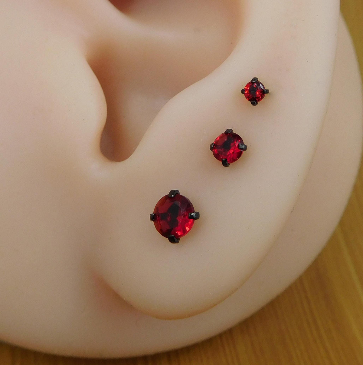 Tiny Red Tragus Flat Back Earring - Cartilage Earring • Forward Helix Piercing • Threadless Labret Piercing Stud • Tragus Piercing Stud