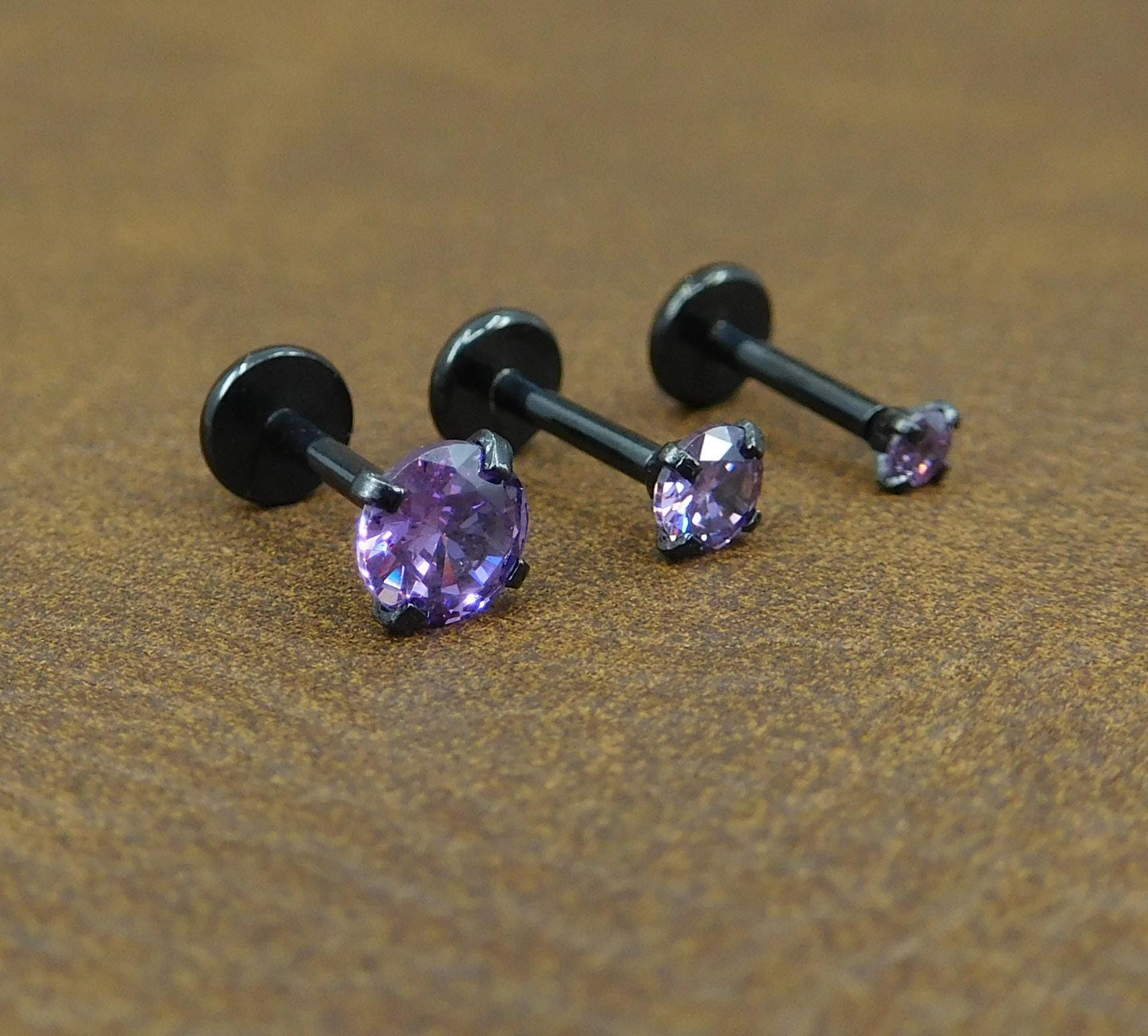 Violet Crystal Stud Earring: Black PVD Flat Back Cartilage Ring