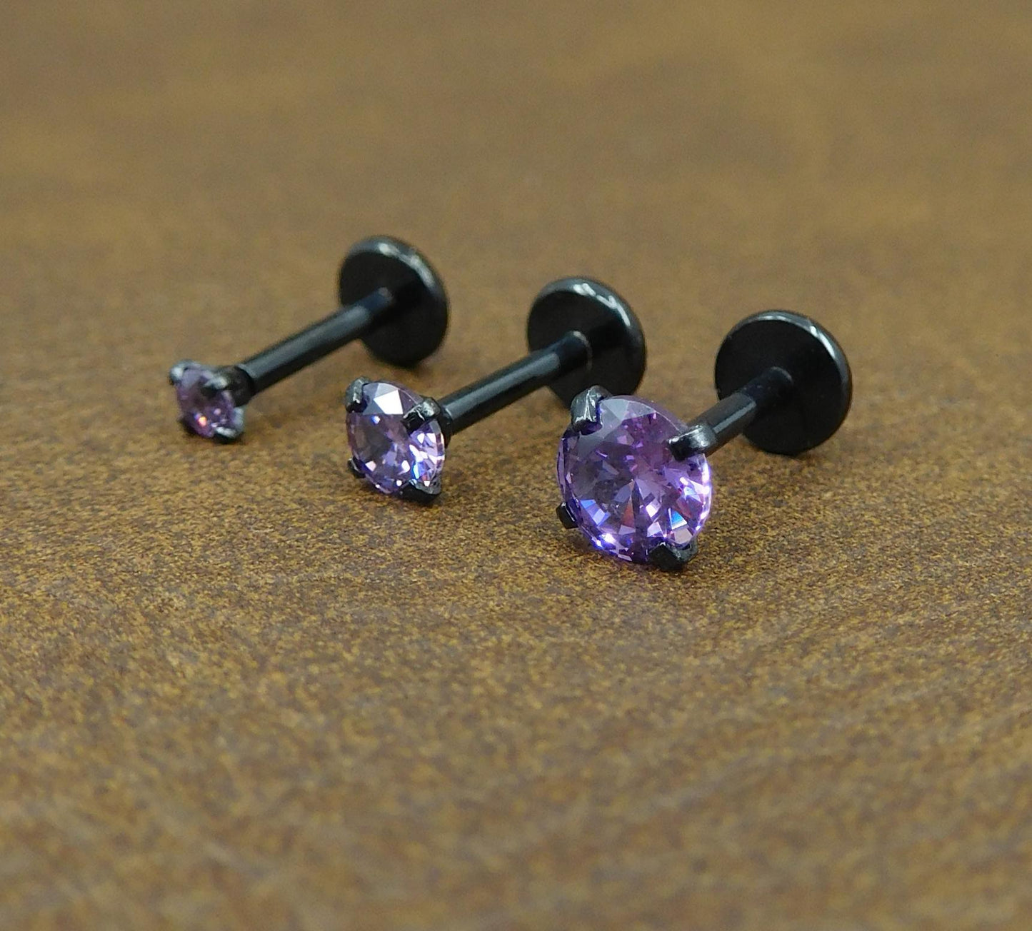 Violet Crystal Stud Earring: Black PVD Flat Back Cartilage Ring