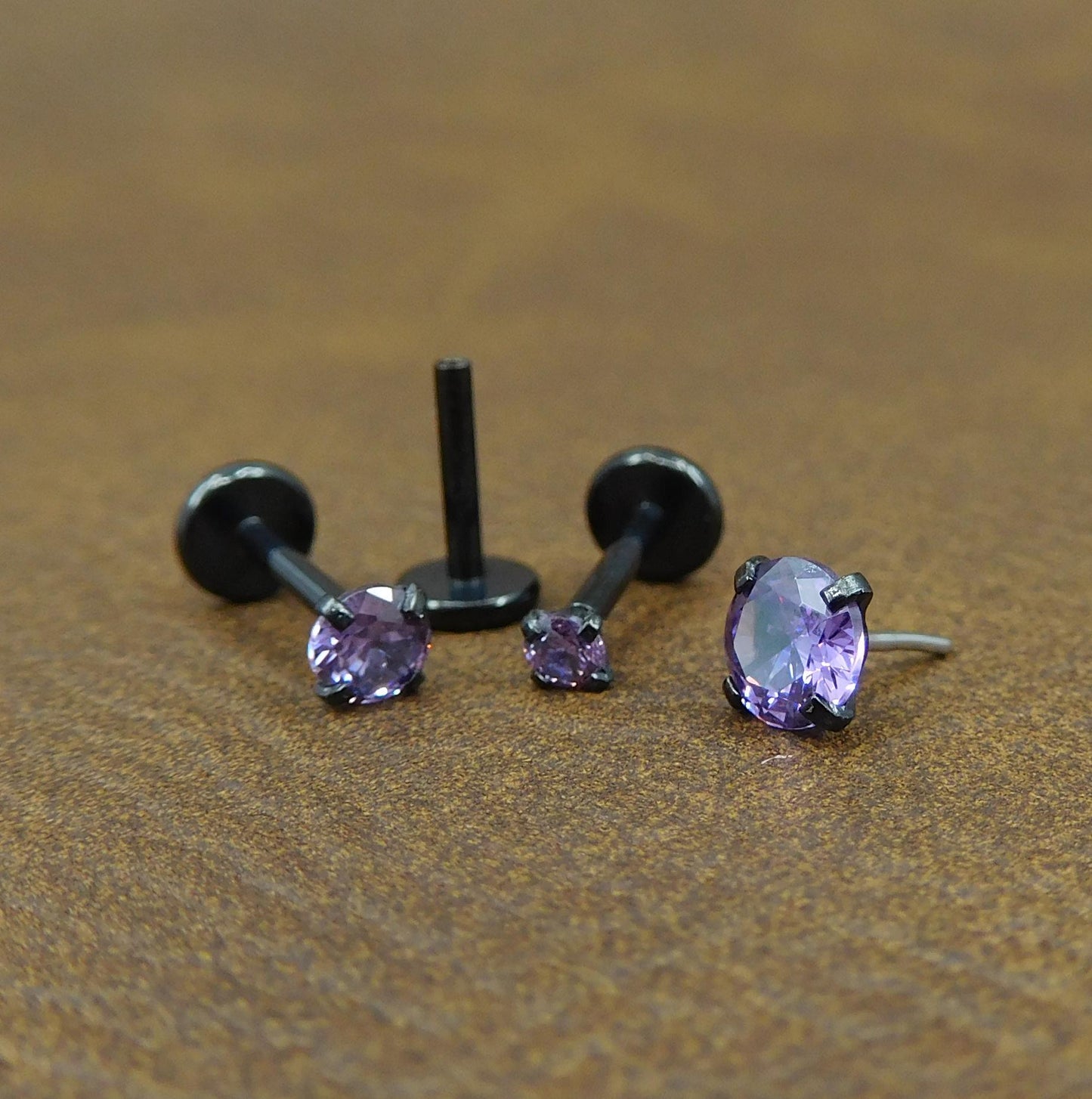 Violet Crystal Stud Earring: Black PVD Flat Back Cartilage Ring