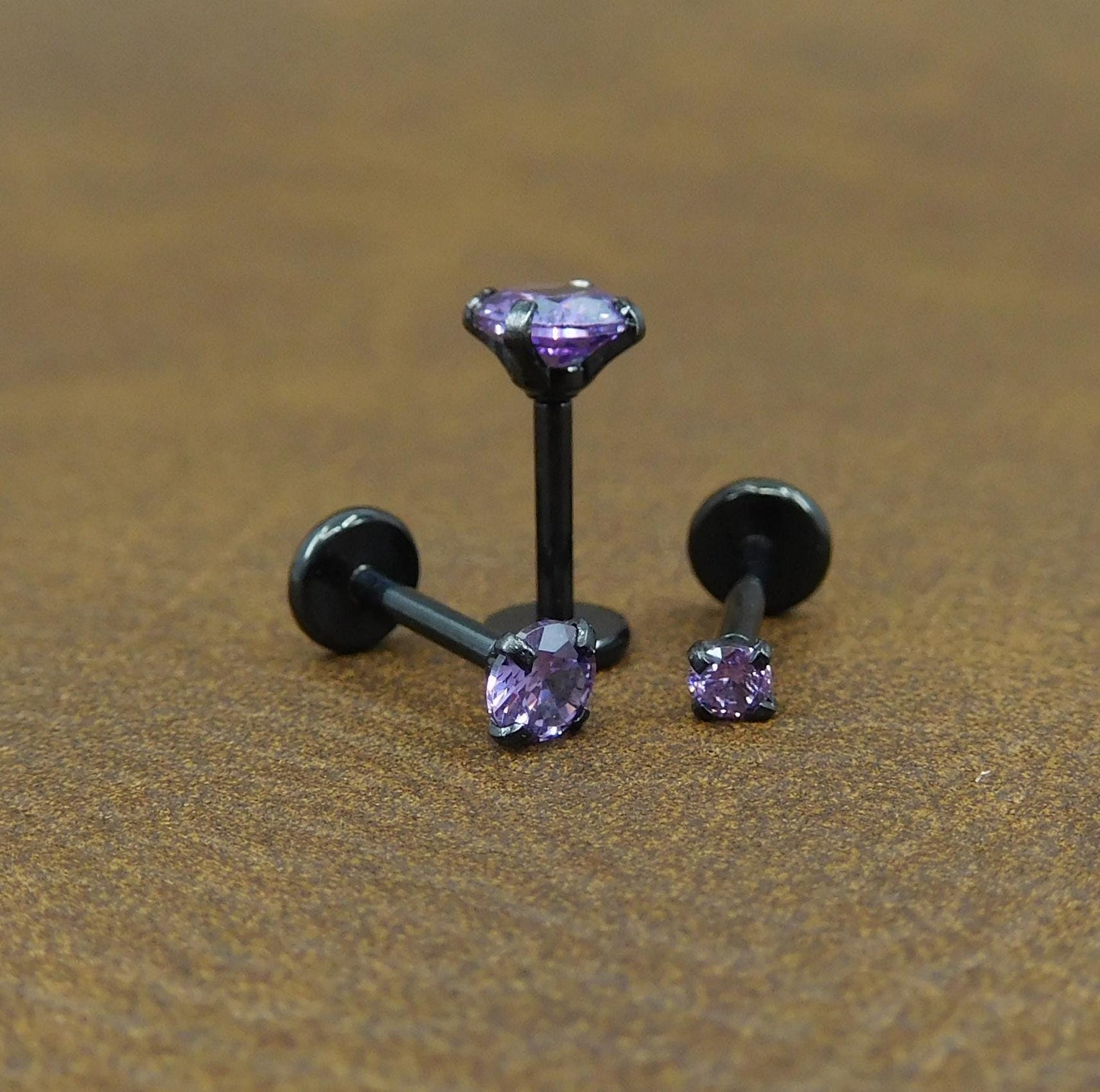 Violet Crystal Stud Earring: Black PVD Flat Back Cartilage Ring