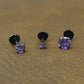 Violet Crystal Stud Earring: Black PVD Flat Back Cartilage Ring