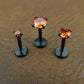 Orange Crystal Stud Earring: Black PVD Prong Set Labret Nose Ring