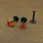 Orange Crystal Stud Earring: Black PVD Prong Set Labret Nose Ring