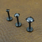Black Crystal Prong Set Stud, Surgical Steel Flat Back, 16G 18G 20G