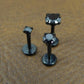 Black Crystal Prong Set Stud, Surgical Steel Flat Back, 16G 18G 20G