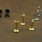 Unique Hammered 3-4mm Moon Stud Earrings, Threadless Push Pin Gold Tone Nose Ring, Petite Rustic Half Moon Look Earrings, 16G, 18G, 20G