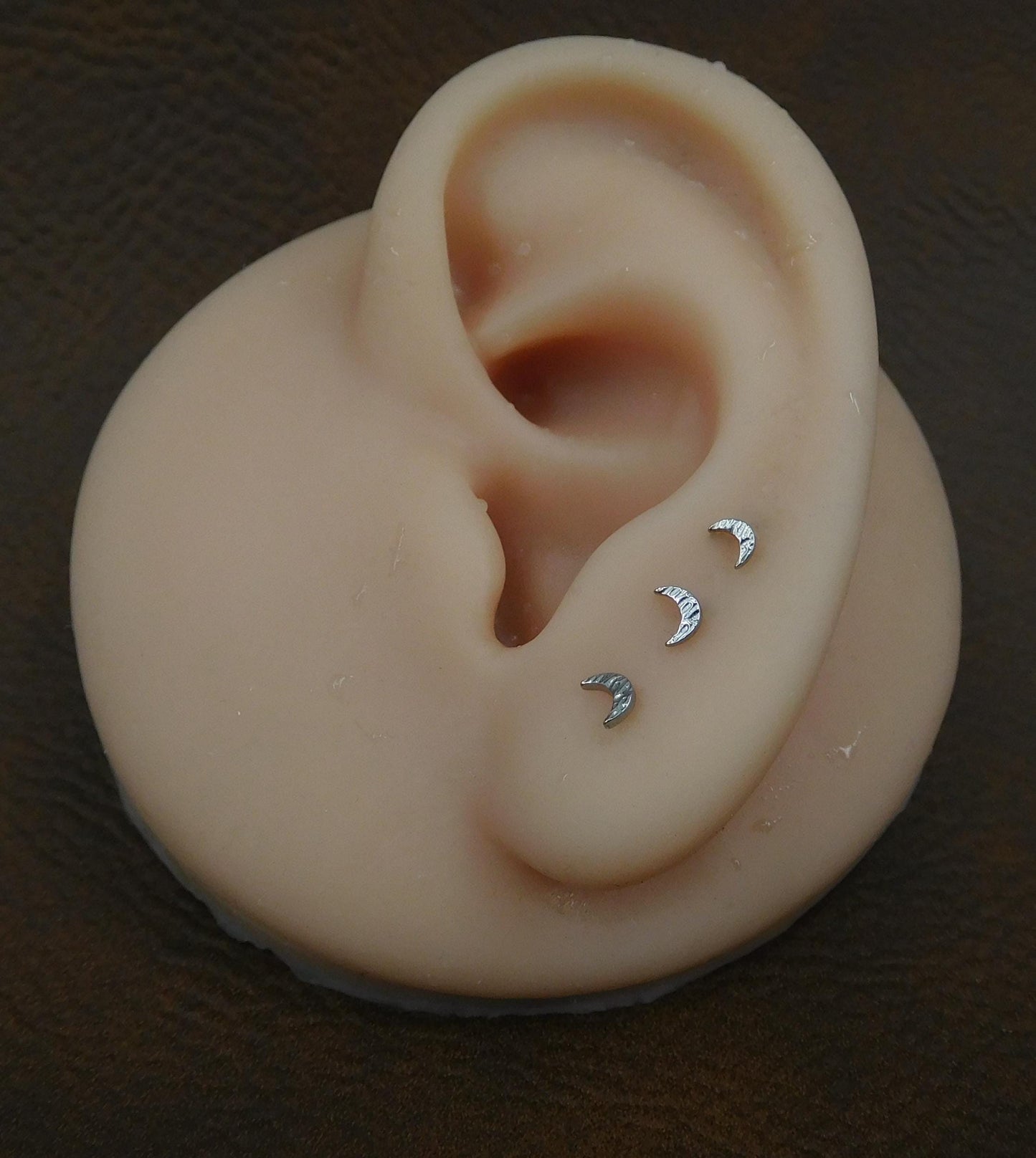 Unique Hammered 3-4mm Moon Stud Earrings, Threadless Push Pin Gold Tone Nose Ring, Petite Rustic Half Moon Look Earrings, 16G, 18G, 20G