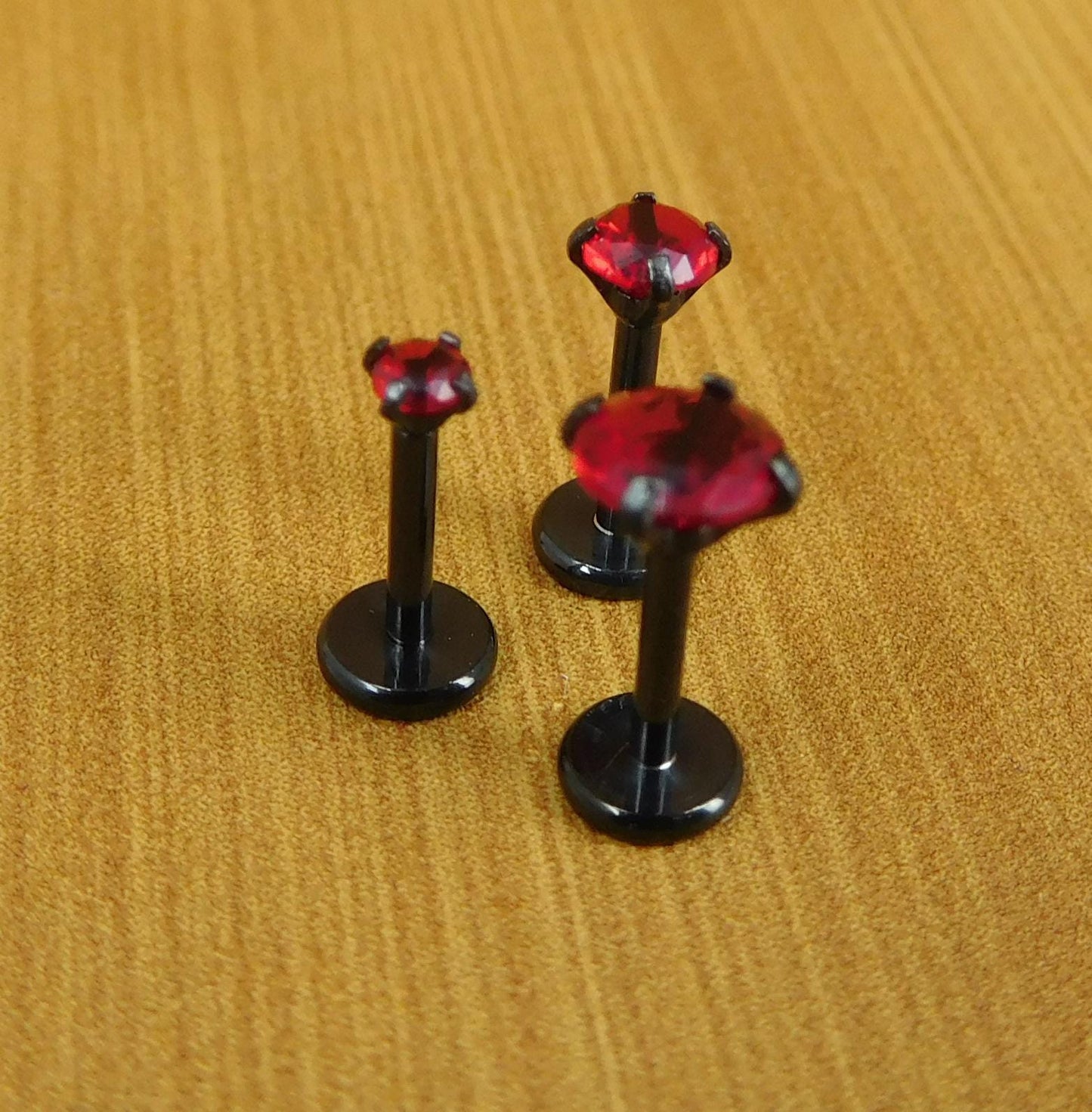 18G Red Cubic Zirconia Stud Earrings,  20G Flat Back Theadless Black PVD Nose Ring, 16G Triple Helix 2-4mm Cartilage Petite Unique Ear Rings