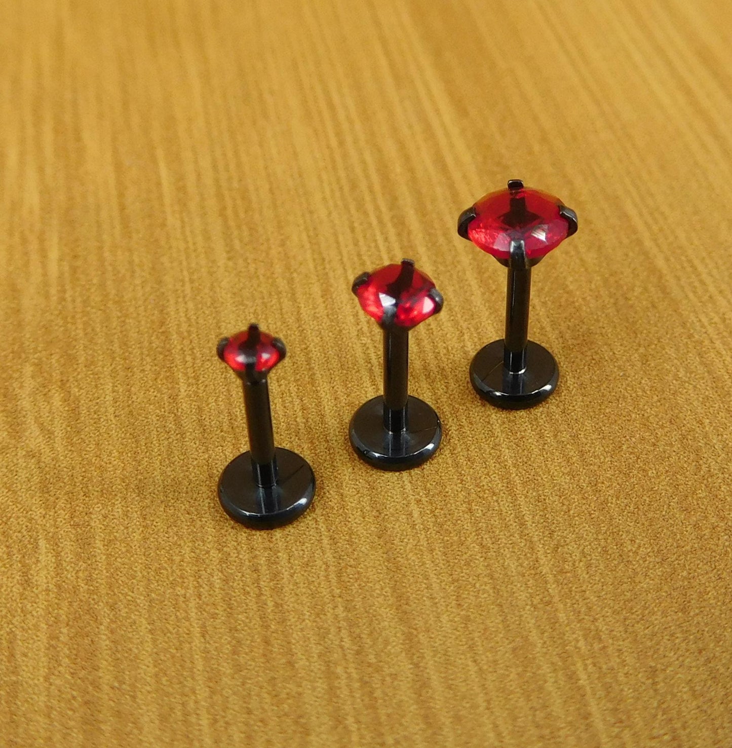 18G Red Cubic Zirconia Stud Earrings,  20G Flat Back Theadless Black PVD Nose Ring, 16G Triple Helix 2-4mm Cartilage Petite Unique Ear Rings