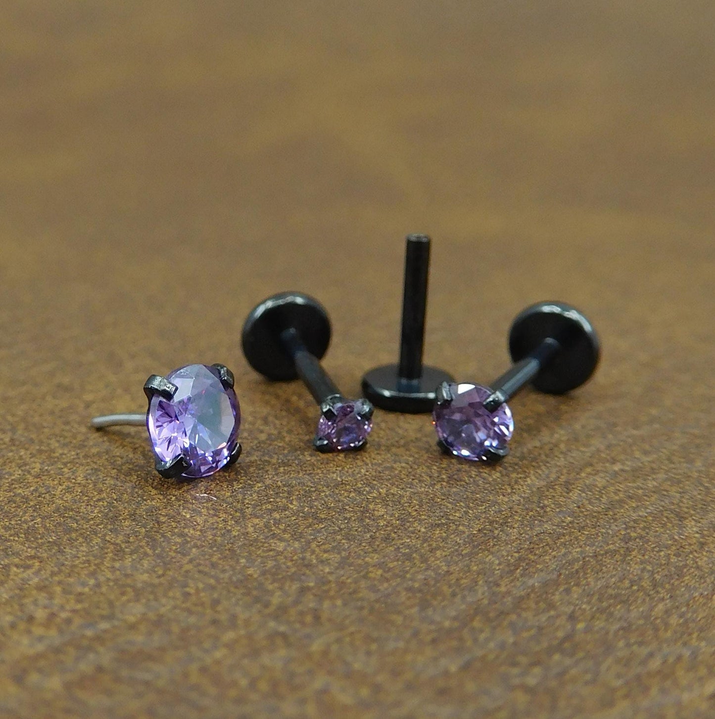 Violet Crystal Stud Earring: Black PVD Flat Back Cartilage Ring