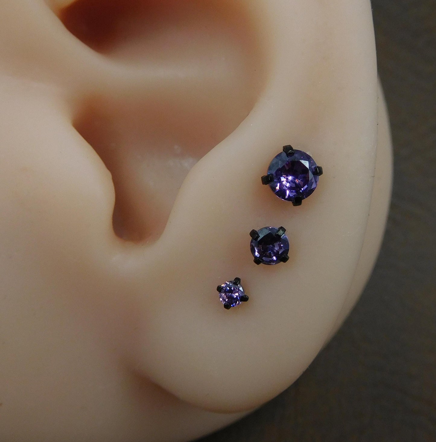 Violet Crystal Stud Earring: Black PVD Flat Back Cartilage Ring