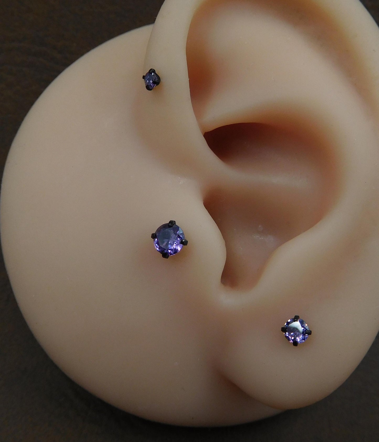 Violet Crystal Stud Earring: Black PVD Flat Back Cartilage Ring