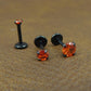 Orange Crystal Stud Earring: Black PVD Prong Set Labret Nose Ring